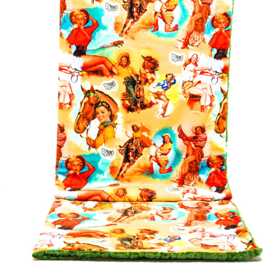 Adult Sized Minky Blanket - Cactus Vienna w/ DCD Pinup Girls-Adult Sized Minky Blanket-Western-Cowhide-Bags-Handmade-Products-Gifts-Dancing Cactus Designs