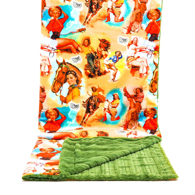 Adult Sized Minky Blanket - Cactus Vienna w/ DCD Pinup Girls-Adult Sized Minky Blanket-Western-Cowhide-Bags-Handmade-Products-Gifts-Dancing Cactus Designs
