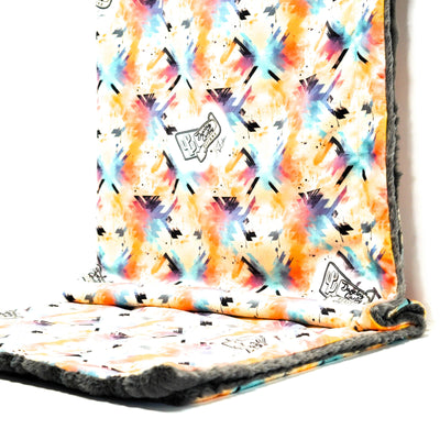 Adult Sized Minky Blanket - Graphite Vienna w/ Watercolor Splash-Adult Sized Minky Blanket-Western-Cowhide-Bags-Handmade-Products-Gifts-Dancing Cactus Designs