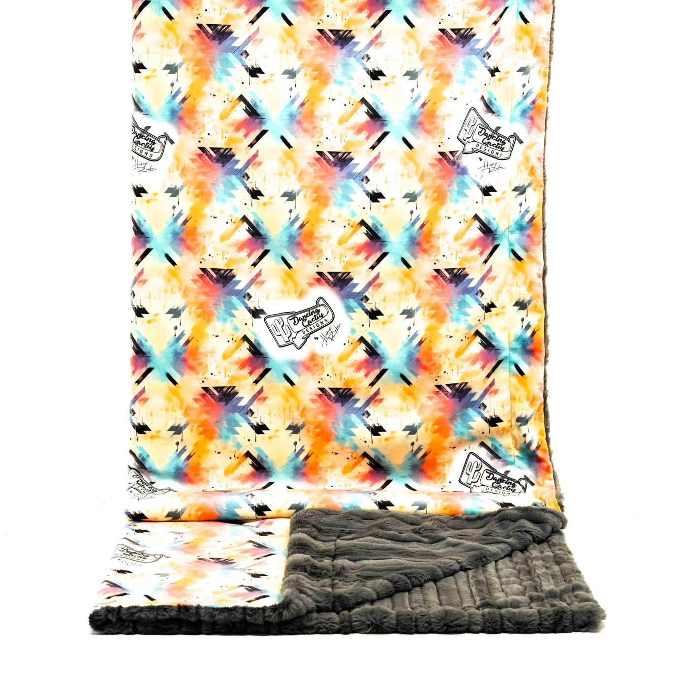 Adult Sized Minky Blanket - Graphite Vienna w/ Watercolor Splash-Adult Sized Minky Blanket-Western-Cowhide-Bags-Handmade-Products-Gifts-Dancing Cactus Designs