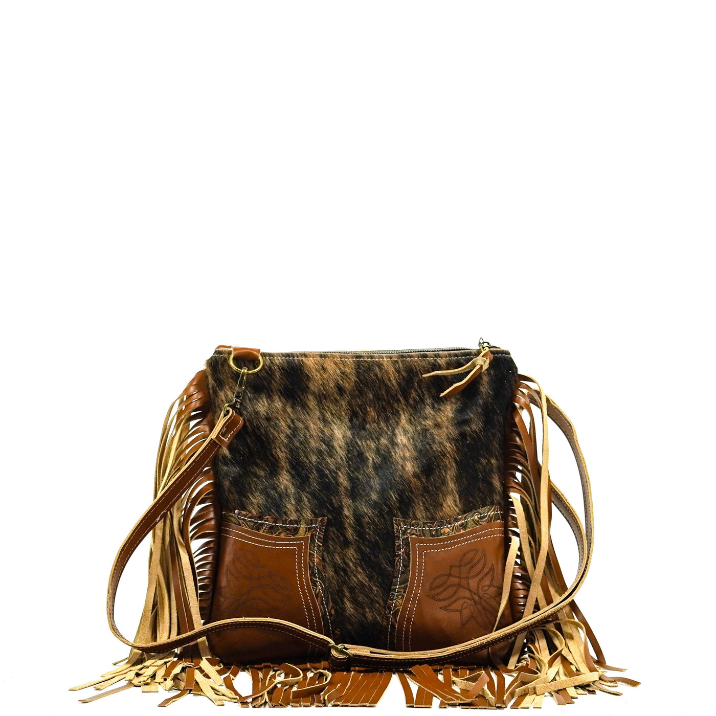 Shania - Two-Tone Brindle w/ Wyoming Tool-Shania-Western-Cowhide-Bags-Handmade-Products-Gifts-Dancing Cactus Designs