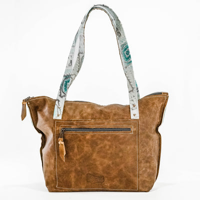 003 June - Light Brindle w/ Turquoise Sand Aztec-June-Western-Cowhide-Bags-Handmade-Products-Gifts-Dancing Cactus Designs