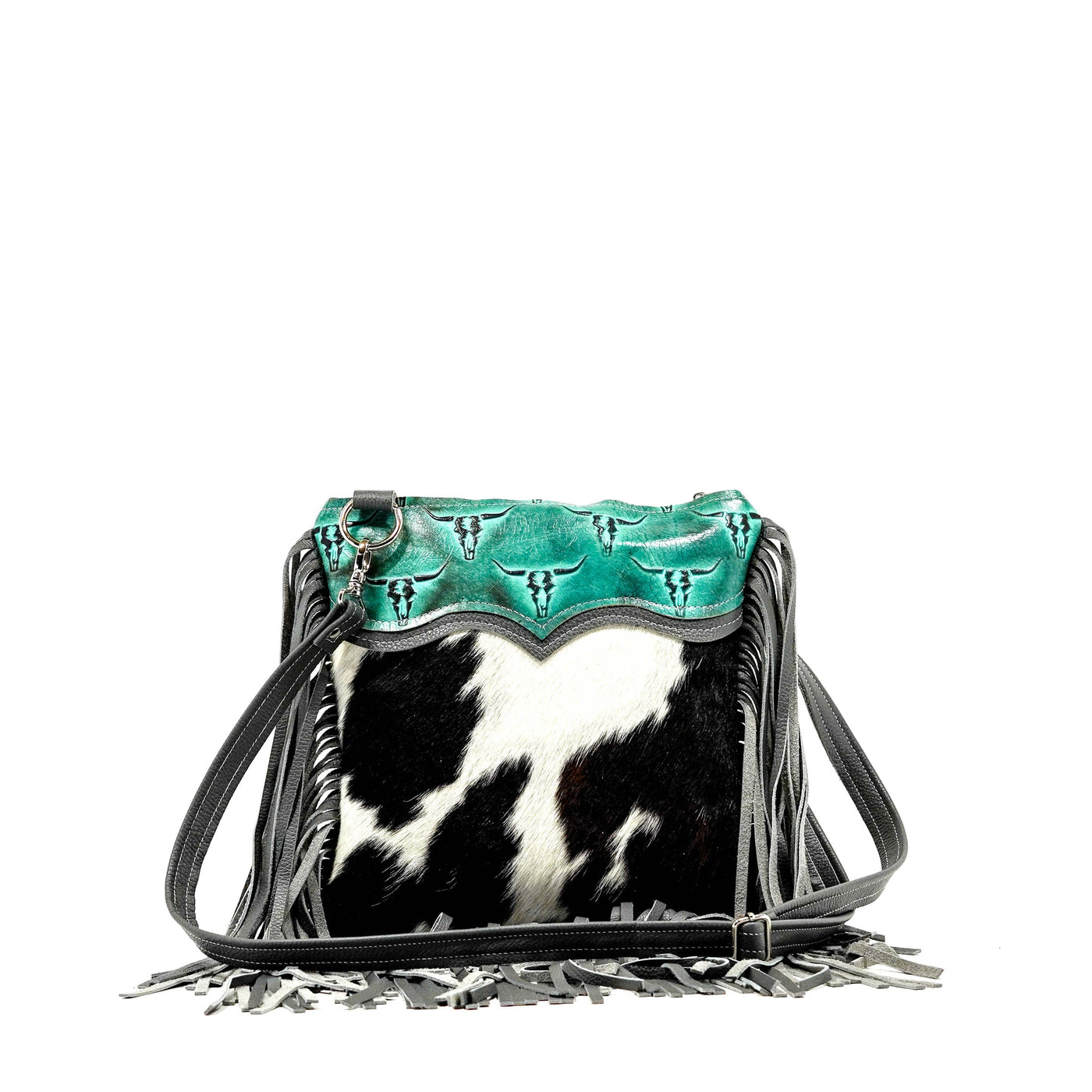004 Shania - Black & White w/ Royston Skulls-Shania-Western-Cowhide-Bags-Handmade-Products-Gifts-Dancing Cactus Designs