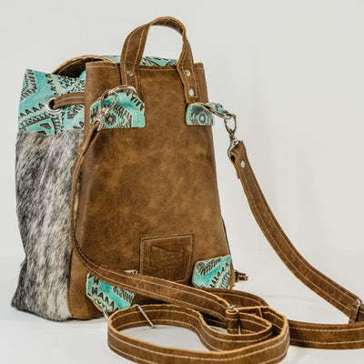 005 Mini Kelsea Backpack - Brindle w/ Caribbean Aztec-Mini Kelsea Backpack-Western-Cowhide-Bags-Handmade-Products-Gifts-Dancing Cactus Designs