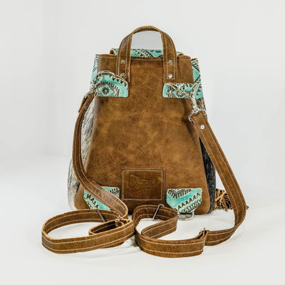 005 Mini Kelsea Backpack - Brindle w/ Caribbean Aztec-Mini Kelsea Backpack-Western-Cowhide-Bags-Handmade-Products-Gifts-Dancing Cactus Designs