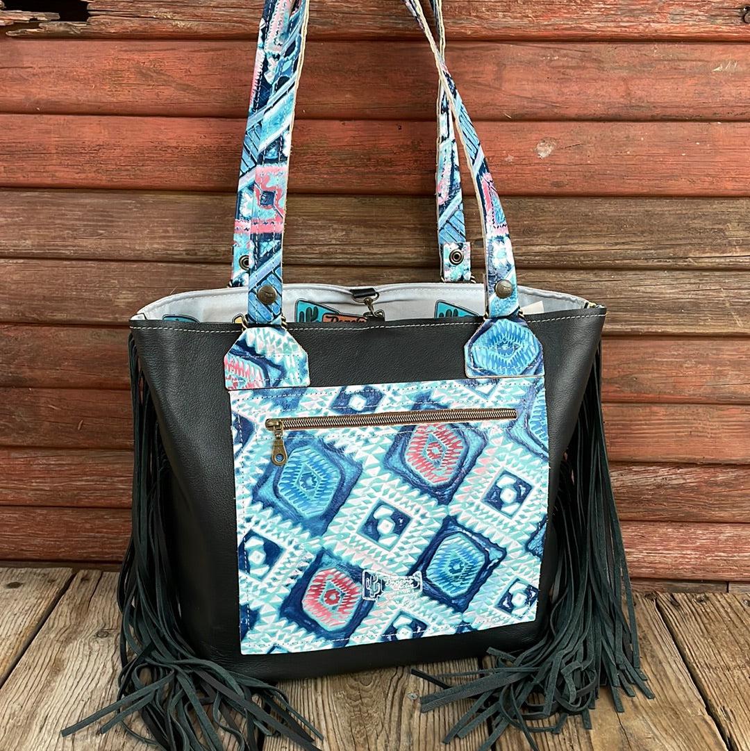 008 Taylor - Tricolor w/ Tucson Sundown Aztec-Taylor-Western-Cowhide-Bags-Handmade-Products-Gifts-Dancing Cactus Designs