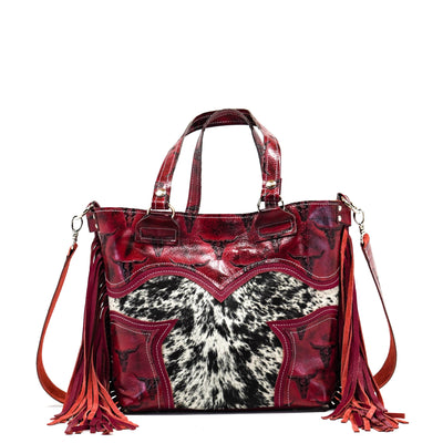 010 Taylor - Black & White w/ Burgundy Skulls-Taylor-Western-Cowhide-Bags-Handmade-Products-Gifts-Dancing Cactus Designs