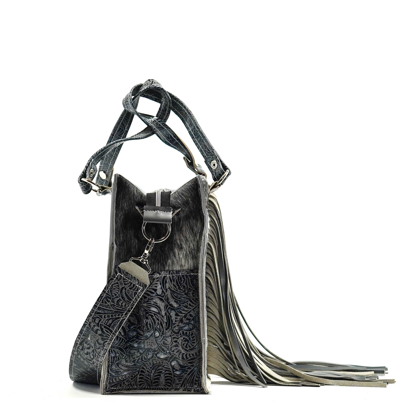 011 Clerk - Black & White w/ Sapphire Tool-Clerk-Western-Cowhide-Bags-Handmade-Products-Gifts-Dancing Cactus Designs
