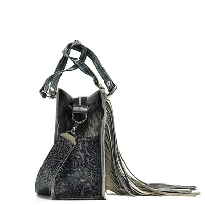 011 Clerk - Black & White w/ Sapphire Tool-Clerk-Western-Cowhide-Bags-Handmade-Products-Gifts-Dancing Cactus Designs