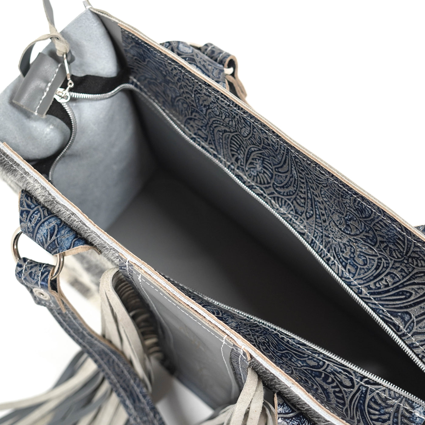 011 Clerk - Black & White w/ Sapphire Tool-Clerk-Western-Cowhide-Bags-Handmade-Products-Gifts-Dancing Cactus Designs