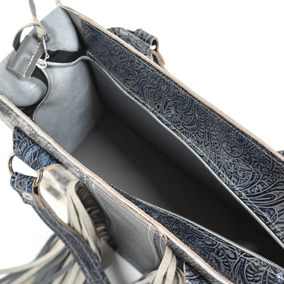 011 Clerk - Black & White w/ Sapphire Tool-Clerk-Western-Cowhide-Bags-Handmade-Products-Gifts-Dancing Cactus Designs