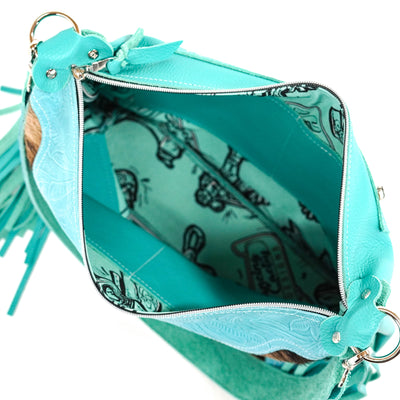 014 Oakley - Centered Brindle w/ Turquoise Denver Tool-Oakley-Western-Cowhide-Bags-Handmade-Products-Gifts-Dancing Cactus Designs