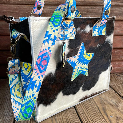 021 Minnie Pearl - Tricolor w/ Neon Trip Aztec-Minnie Pearl-Western-Cowhide-Bags-Handmade-Products-Gifts-Dancing Cactus Designs