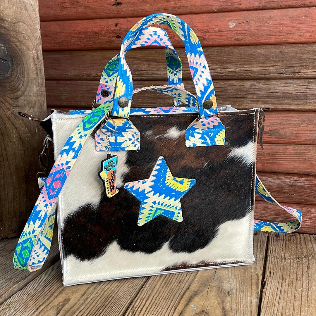 021 Minnie Pearl - Tricolor w/ Neon Trip Aztec-Minnie Pearl-Western-Cowhide-Bags-Handmade-Products-Gifts-Dancing Cactus Designs