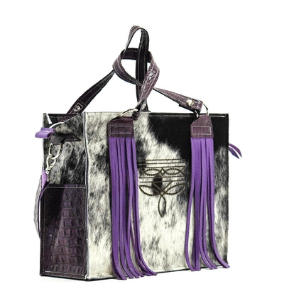 023 Clerk - Black & White w/ No Embossed-Clerk-Western-Cowhide-Bags-Handmade-Products-Gifts-Dancing Cactus Designs