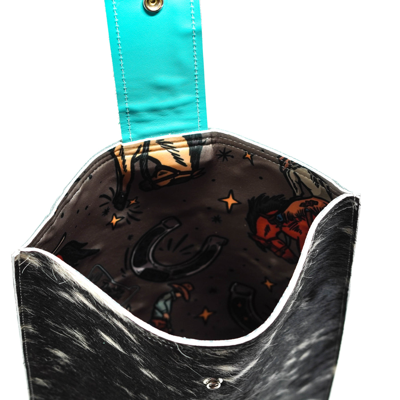 18'' Laptop Sleeve - Black & White w/ Turquoise Brands-18'' Laptop Sleeve-Western-Cowhide-Bags-Handmade-Products-Gifts-Dancing Cactus Designs