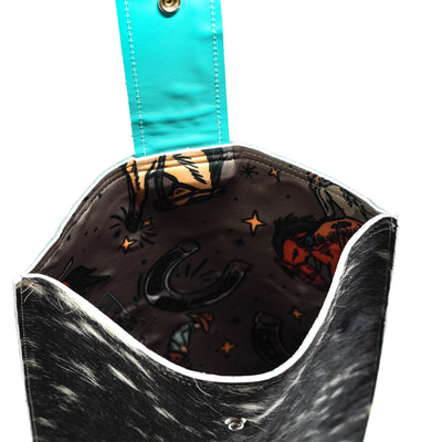 18'' Laptop Sleeve - Black & White w/ Turquoise Brands-18'' Laptop Sleeve-Western-Cowhide-Bags-Handmade-Products-Gifts-Dancing Cactus Designs
