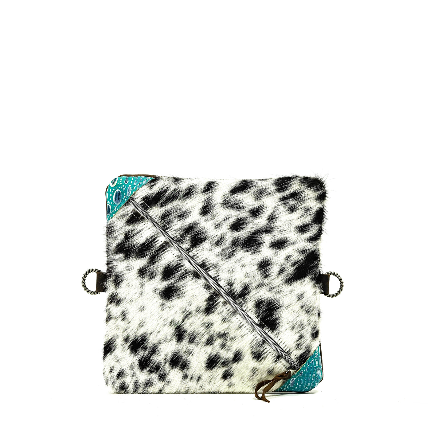 Accessory Bag - Black & White w/ Turquoise Sand Croc-Accessory Bag-Western-Cowhide-Bags-Handmade-Products-Gifts-Dancing Cactus Designs