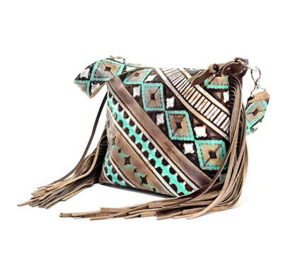 Annie - All Embossed w/ Cocoa Navajo-Annie-Western-Cowhide-Bags-Handmade-Products-Gifts-Dancing Cactus Designs