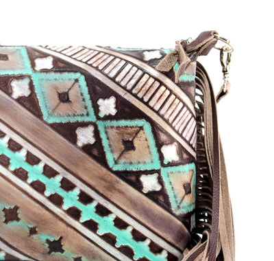 Annie - All Embossed w/ Cocoa Navajo-Annie-Western-Cowhide-Bags-Handmade-Products-Gifts-Dancing Cactus Designs