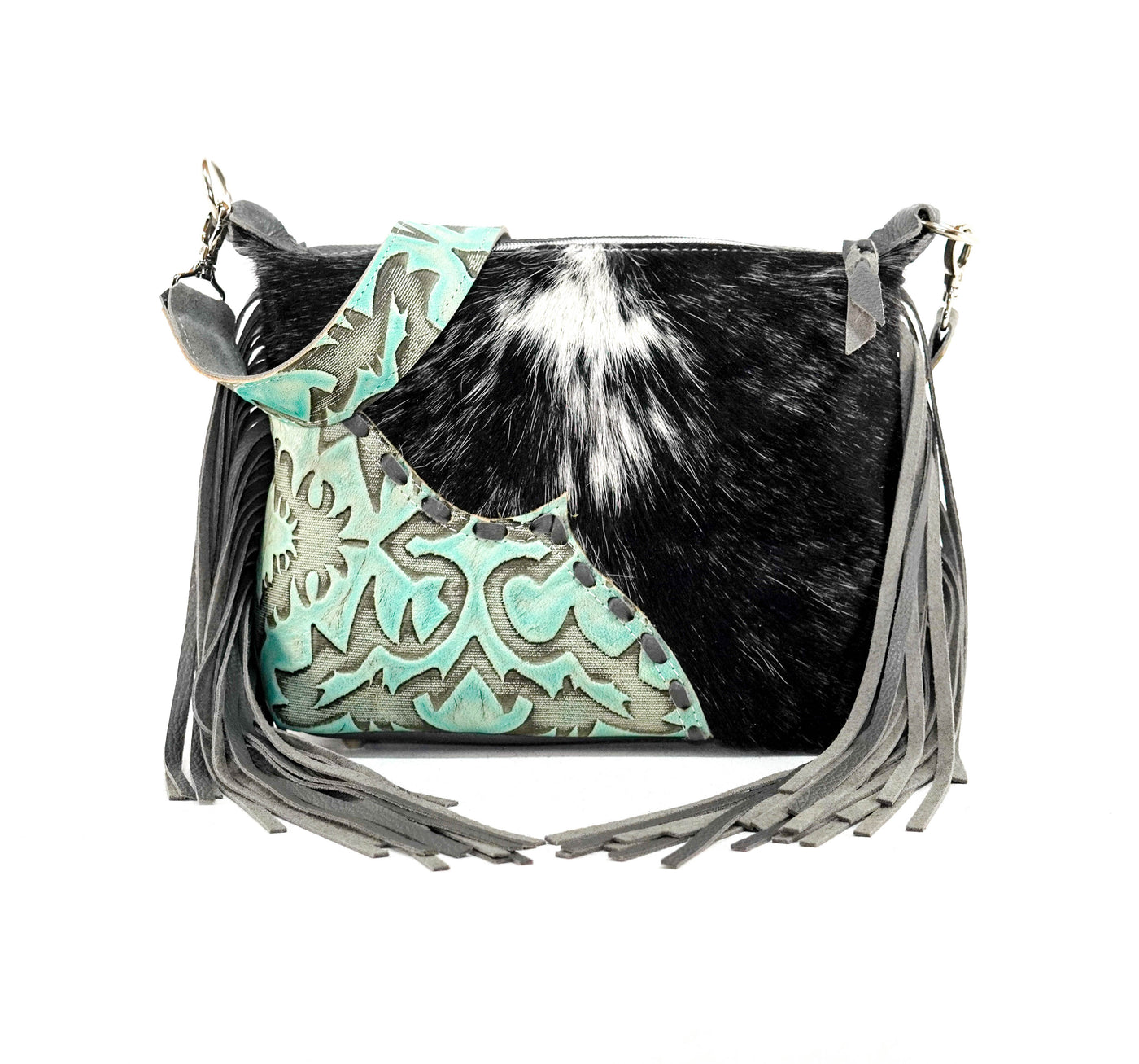 Annie - Black & White w/ Mint Laredo-Annie-Western-Cowhide-Bags-Handmade-Products-Gifts-Dancing Cactus Designs