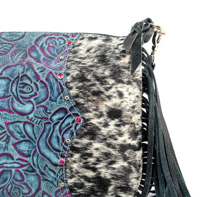 Annie - Black & White w/ Rio Roses-Annie-Western-Cowhide-Bags-Handmade-Products-Gifts-Dancing Cactus Designs