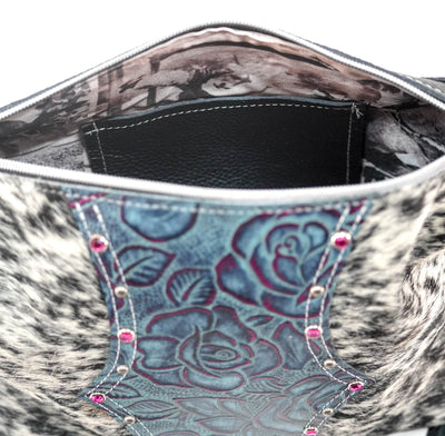 Annie - Black & White w/ Rio Roses-Annie-Western-Cowhide-Bags-Handmade-Products-Gifts-Dancing Cactus Designs