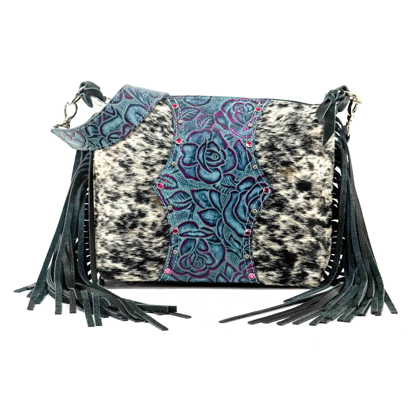 Annie - Black & White w/ Rio Roses-Annie-Western-Cowhide-Bags-Handmade-Products-Gifts-Dancing Cactus Designs