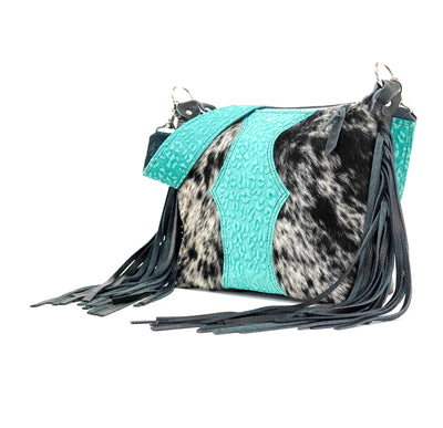 Annie - Black & White w/ Turquoise Leopard-Annie-Western-Cowhide-Bags-Handmade-Products-Gifts-Dancing Cactus Designs
