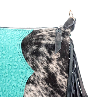 Annie - Black & White w/ Turquoise Leopard-Annie-Western-Cowhide-Bags-Handmade-Products-Gifts-Dancing Cactus Designs