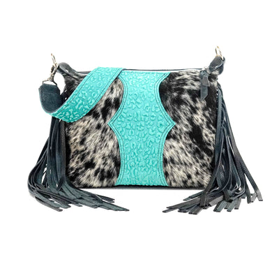 Annie - Black & White w/ Turquoise Leopard-Annie-Western-Cowhide-Bags-Handmade-Products-Gifts-Dancing Cactus Designs