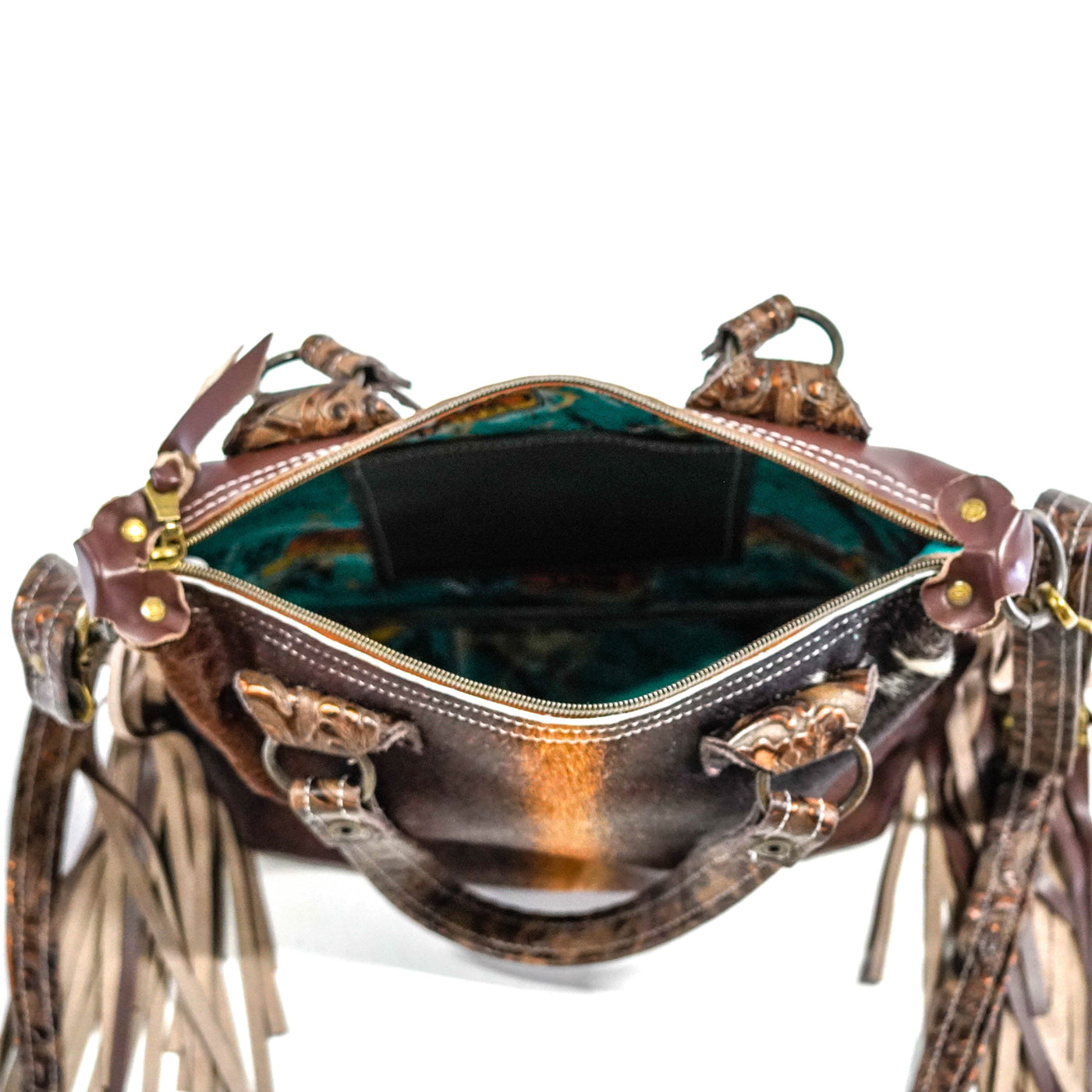 Annie - Brindle w/ Goldrush Tool-Annie-Western-Cowhide-Bags-Handmade-Products-Gifts-Dancing Cactus Designs