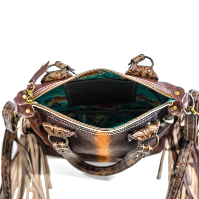 Annie - Brindle w/ Goldrush Tool-Annie-Western-Cowhide-Bags-Handmade-Products-Gifts-Dancing Cactus Designs