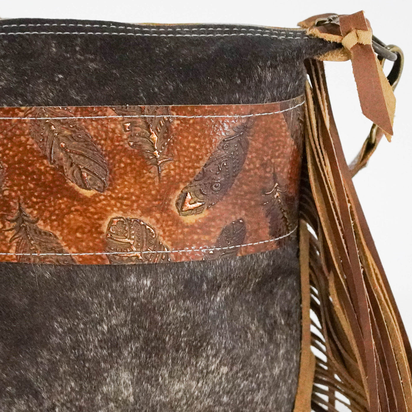 Annie - Dark Brindle w/ Copper Feathers-Annie-Western-Cowhide-Bags-Handmade-Products-Gifts-Dancing Cactus Designs