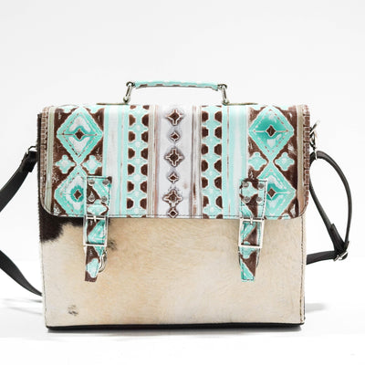 Briefcase - Chocolate & White w/ Bora Bora Navajo-Briefcase-Western-Cowhide-Bags-Handmade-Products-Gifts-Dancing Cactus Designs