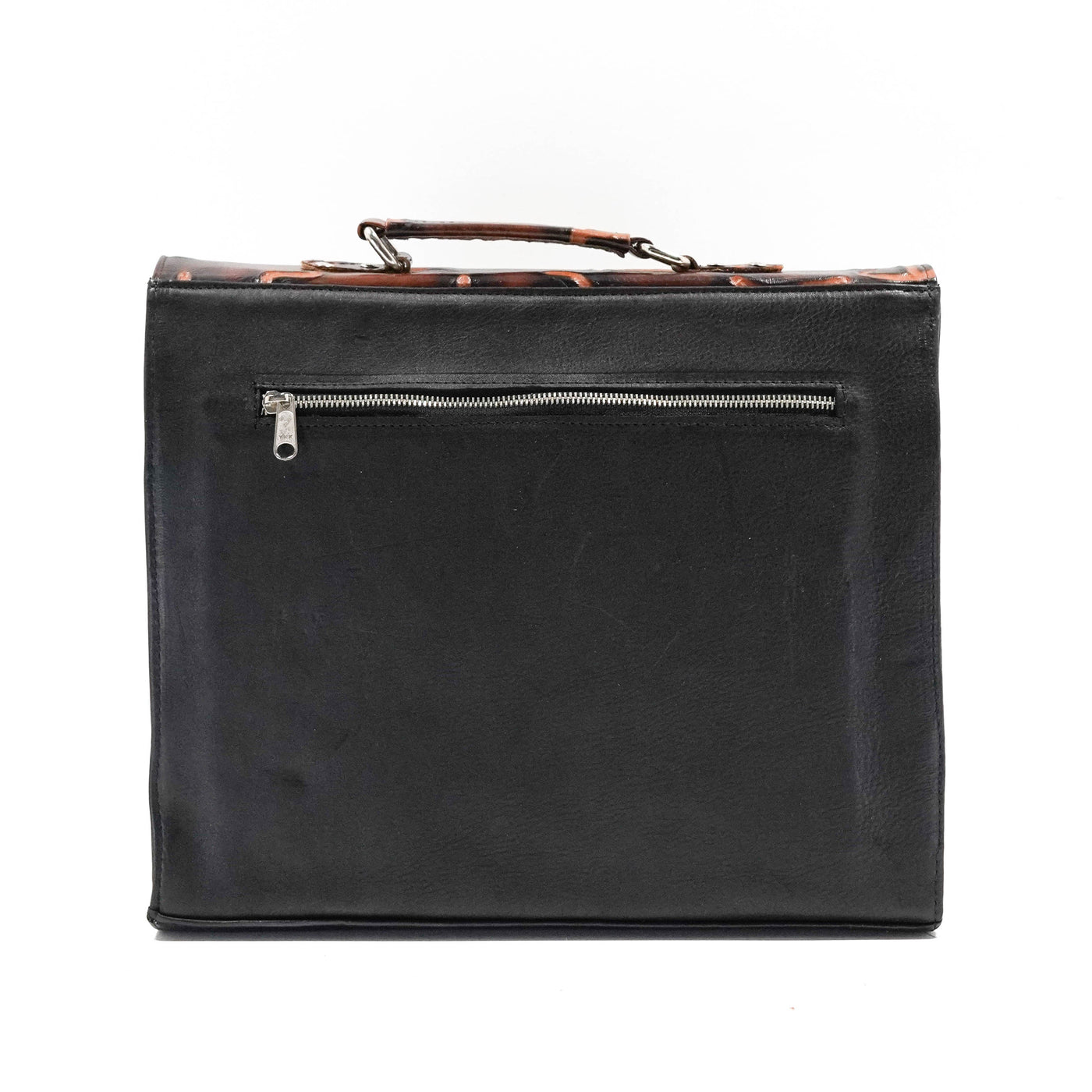 Briefcase - Chocolate & White w/ Burnt Brands-Briefcase-Western-Cowhide-Bags-Handmade-Products-Gifts-Dancing Cactus Designs