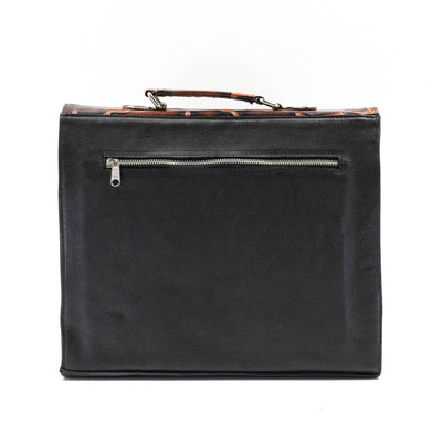 Briefcase - Chocolate & White w/ Burnt Brands-Briefcase-Western-Cowhide-Bags-Handmade-Products-Gifts-Dancing Cactus Designs