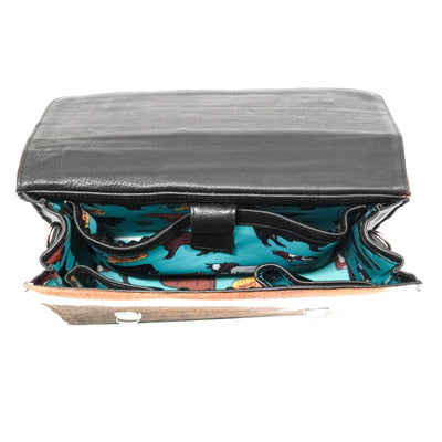 Briefcase - Chocolate & White w/ SPF Croc-Briefcase-Western-Cowhide-Bags-Handmade-Products-Gifts-Dancing Cactus Designs