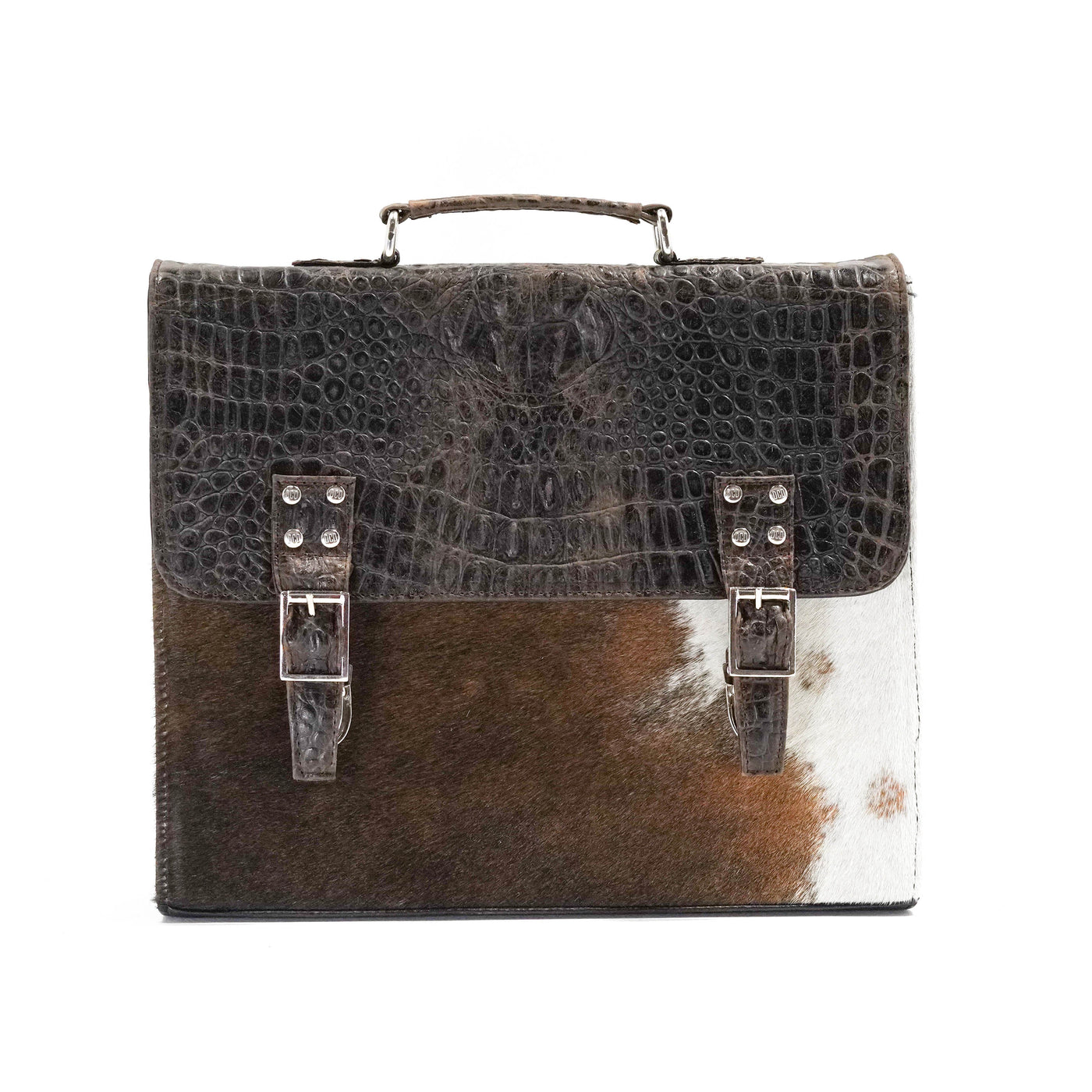 Briefcase - Chocolate & White w/ SPF Croc-Briefcase-Western-Cowhide-Bags-Handmade-Products-Gifts-Dancing Cactus Designs
