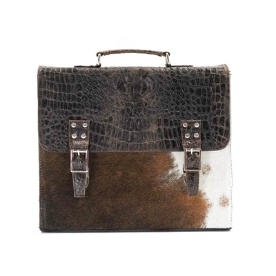 Briefcase - Chocolate & White w/ SPF Croc-Briefcase-Western-Cowhide-Bags-Handmade-Products-Gifts-Dancing Cactus Designs