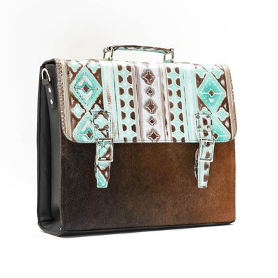 Briefcase - Longhorn w/ Bora Bora Navajo-Briefcase-Western-Cowhide-Bags-Handmade-Products-Gifts-Dancing Cactus Designs