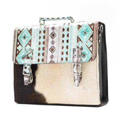 Briefcase - Longhorn w/ Bora Bora Navajo-Briefcase-Western-Cowhide-Bags-Handmade-Products-Gifts-Dancing Cactus Designs