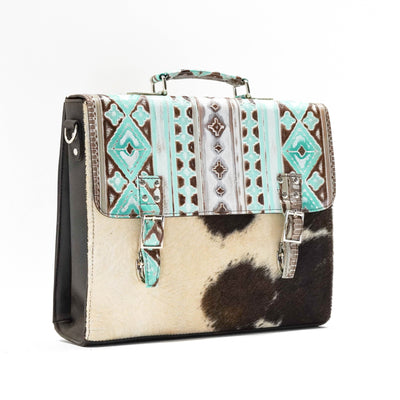 Briefcase - Longhorn w/ Bora Bora Navajo-Briefcase-Western-Cowhide-Bags-Handmade-Products-Gifts-Dancing Cactus Designs