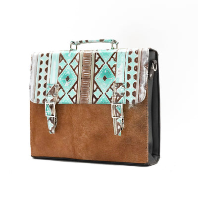 Briefcase - Longhorn w/ Bora Bora Navajo-Briefcase-Western-Cowhide-Bags-Handmade-Products-Gifts-Dancing Cactus Designs