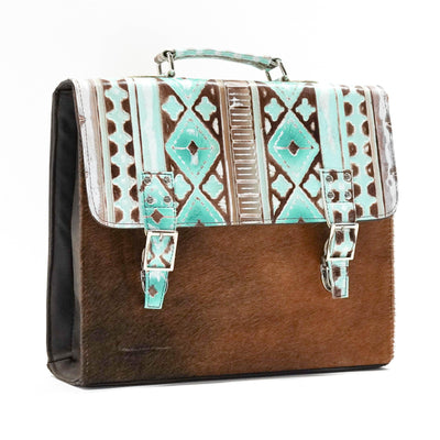 Briefcase - Longhorn w/ Bora Bora Navajo-Briefcase-Western-Cowhide-Bags-Handmade-Products-Gifts-Dancing Cactus Designs