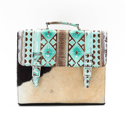 Briefcase - Longhorn w/ Bora Bora Navajo-Briefcase-Western-Cowhide-Bags-Handmade-Products-Gifts-Dancing Cactus Designs