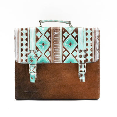 Briefcase - Longhorn w/ Bora Bora Navajo-Briefcase-Western-Cowhide-Bags-Handmade-Products-Gifts-Dancing Cactus Designs
