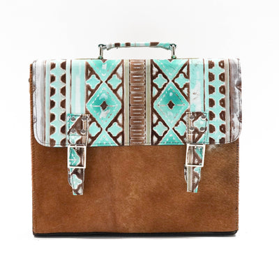 Briefcase - Longhorn w/ Bora Bora Navajo-Briefcase-Western-Cowhide-Bags-Handmade-Products-Gifts-Dancing Cactus Designs