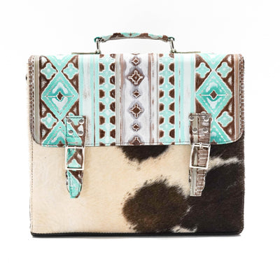 Briefcase - Longhorn w/ Bora Bora Navajo-Briefcase-Western-Cowhide-Bags-Handmade-Products-Gifts-Dancing Cactus Designs