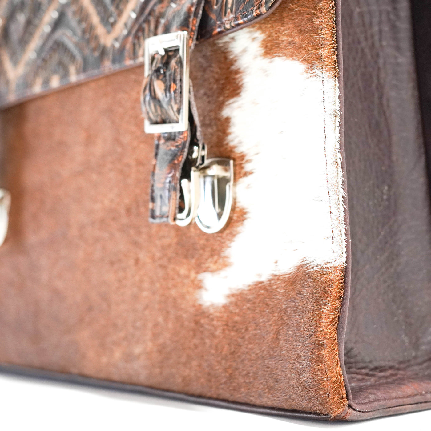 Briefcase - Longhorn w/ Bronzed Aztec-Briefcase-Western-Cowhide-Bags-Handmade-Products-Gifts-Dancing Cactus Designs